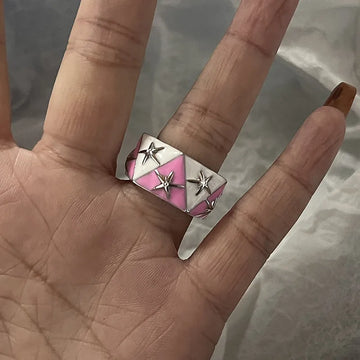 DAIIIBABYYY  -  Pink Acrylic Butterfly Knuckle Ring Set For Women Crystal Enamel Flower Rings Girls Fashion Jewelry